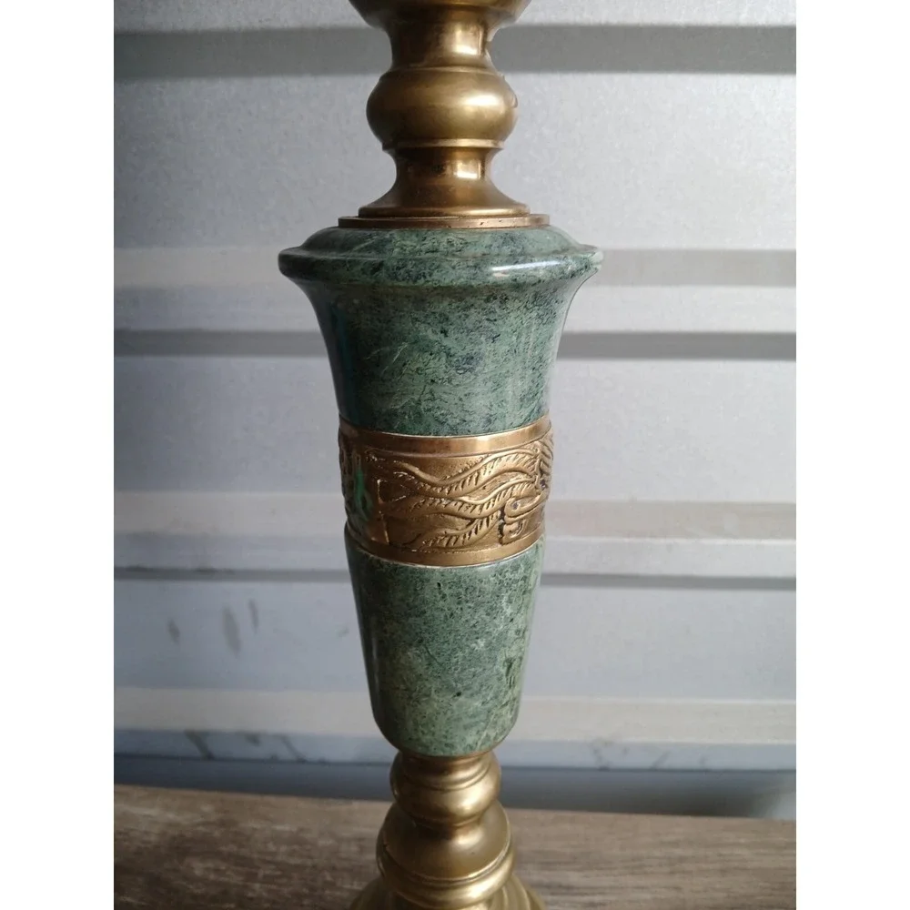 Asian Style Green Marble And Brass‎ Table Lamp